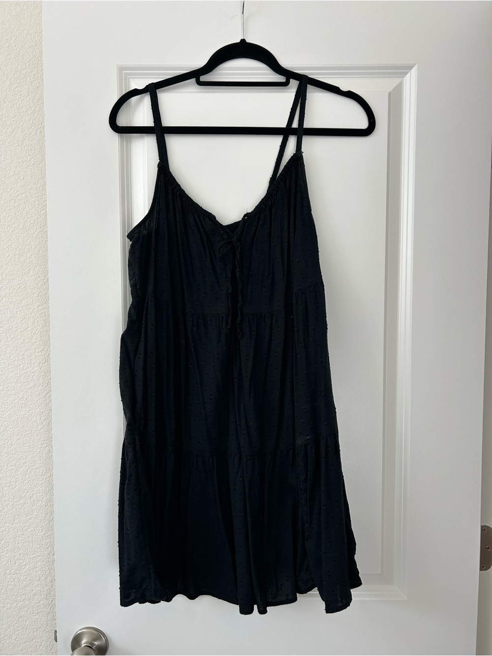 Old Navy Black Spaghetti Strap Tiered Dress with Tie Neck